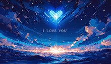 Romantic Pixel Art Night Sky With Glowing Heart And Love Message