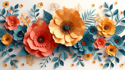 Wall Mural - Happy Women's day floral decorations in paper art style