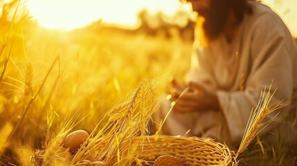 Poster - Easter Scene with Jesus, Holy Scene, Thanksgiving, Resurrection and Crucifix