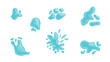  set of different-shaped splashes and drops of water, hand-drawn illustrations in a flat cartoon style.