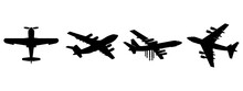 Airplanes Silhouette Set. Isolated On White Background. Vector EPS10.