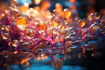 Poster - Colorful bubbles rising on water, Colorful water drop background