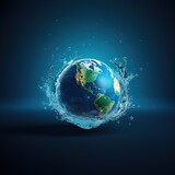 Fototapeta Do pokoju - Water splash with Earth planet on dark blue background, Vector illustration., Ai Generated