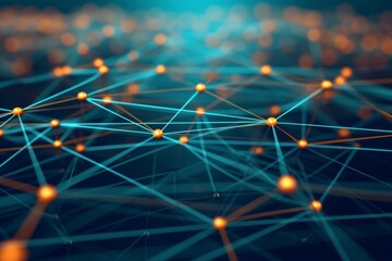 Poster - A vibrant and dynamic screenshot of an abstract art piece, featuring a symmetrical network of orange dots and electric blue lines that exude a sense of colorful light and energy