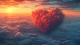 Fototapeta  - Chmura w kształcie serca unosząca się na niebie w romantycznym wyrazie miłości i zbliżających się Walentynkach.