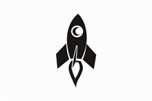 An Intricate Sketch Of A Powerful Black Rocket Emerges From A Clean White Backdrop, Symbolizing Determination And Advancement Through Its Crisp Clipart Design And Bold Stencil Graphics