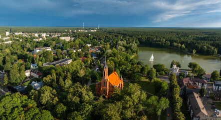 Wall Mural - Aerial panoramic view of Lithuanian resort Druskininkai. Druskininkai in autumn colours, drone picture of multi coloured trees in most beautiful city of Druskininkai in Lithuania