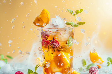 Wall Mural - Iced tea mixed with fruit, tropical atmosphere, June national iced tea month