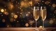 Dwa kieliszki szampana stojące na stole przy okazji Walentynek, kochania oraz romansu.