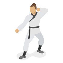 3D Isometric Flat Vector Set of Martial Art Characters, Practicing Fighters. Item 1