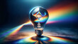 © tanayoch - Creative light bulb. Prismatic Light Bulb Refraction on Dark Surface. Think differently creative idea concept. Generative AI