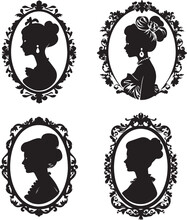 Victorian Lady Frame Vector Illustration Set