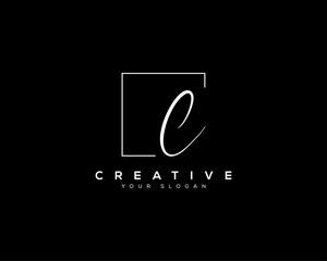 C letter signature or calligraphic Minimal monogram emblem style vector Ai logo design