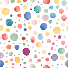 Seamless Watercolor Polka Dot Pattern. Playful And Versatile Vector Pattern Of Scattering Of Hand-painted Watercolor Polka Dots In A Variety Of Soft Colors, Including Blush Pink, Lavender, Mint Green