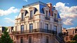 Mansard roofs french architectural style with steep slopes solid color background