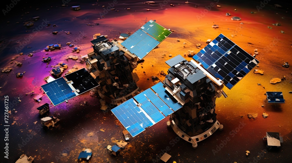 Remote sensing satellites solid color background Stock Illustration ...