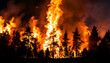 Brennender Wald mit hohen Flammen, fotorealistische Illustration