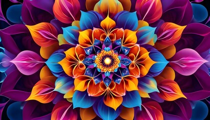 Poster - Abstract light fractal elegance Symmetry decorative multicolor kaleidoscope background, geometry artistic patterns