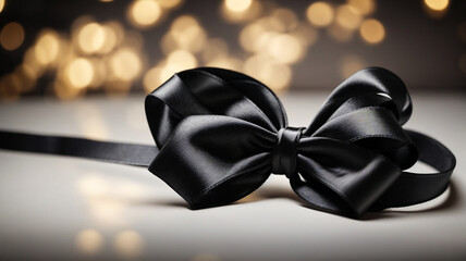 Canvas Print - 
Graceful Contrast: Black Bow on White Ribbon - Enhancing Elegance