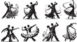 ballrom dancers, dace pose vector graphics black and white set