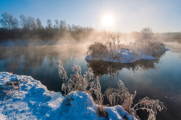 Wall Mural - Kuerbin rime sunrise landscape in Yichun city Heilongjiang province, China.