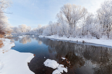 Wall Mural - Kuerbin rime sunrise landscape in Yichun city Heilongjiang province, China.