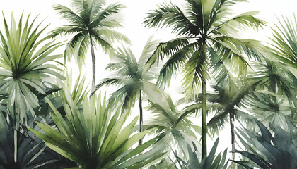 Abstract Palm trees leaves realistic on transparent backgrounds, watercolor botanical illustration on digital art concept, Generative AI.