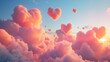 Pink, heart-shaped clouds blooming in the sky, bathed in Valentine's Day sunshine, beautifully depicting love and romance