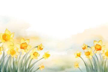 Wall Mural - Watercolor yellow Daffodils flower border background with copy space for banner wallpaper card cover design