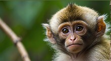 Closeup Of A Baby Monkey On The Jungle From Generative AI