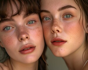 Close up two pretty teenage girls, best friends together having fun, posing emotional, happy smiling. Lifestyle people concept. Bestie selfie.