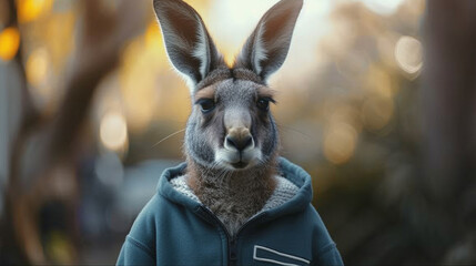Wall Mural - A kangaroo in a sporty tracksuit, hopping around with flair.
