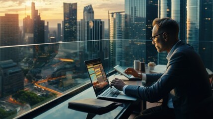 A trader concentrate focusing on computer screen in work.