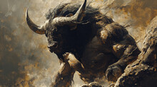 Illustration Of An Angry Bull With Big Horns And A Human Torso