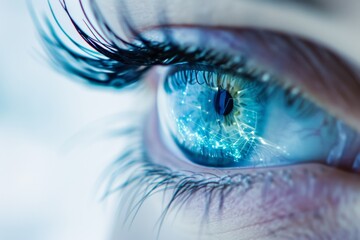 Poster - The intricate patterns in the iris and the delicate eyelashes frame the stunning blue eye that captures a universe within.