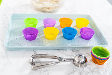 Poster - Lemon poppy seed muffins garnished with almond slivers