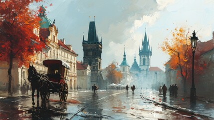 Wall Mural - Artistic illustration of Prague city. Czech Republic in Europe.