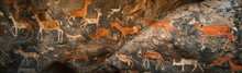 Prehistoric Rock Painting On Ancient Cave Wall By Caveman.