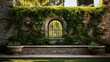 © deafebrisa - Garden wall with hanging vines and a vibrant lawn