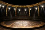 Fototapeta  - Theater stage with floodlights and wooden floor