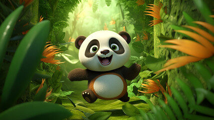 Poster - panda in the bamboo forest in cartoon style