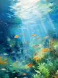 Fototapeta Pokój dzieciecy - Beautiful underwater landscape. Oil painting in impressionism style.