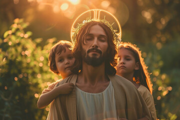 Portrait of Jesus Christ and children