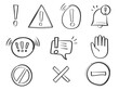 Alert, risk signhand drawn icon set. Caution, warning, exclamation mark