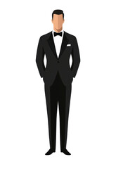 Wall Mural - illustration of a wedding groom in black suit isolated on transparent background