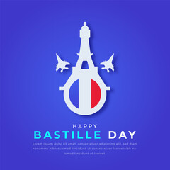 Wall Mural - Happy Bastille Day Paper cut style Vector Design Illustration for Background, Poster, Banner, Advertising, Greeting Card