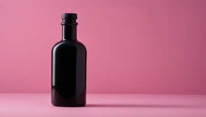 Wall Mural - A black bottle on a pink background