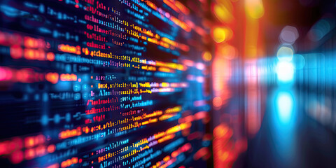 Poster - Close up computer screen with Programming code abstract technology background, software developer ,technology, data analysis, finance, and digital information concepts.Computer script