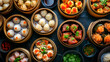 Dim sum food with many Asian dishes , generative ai