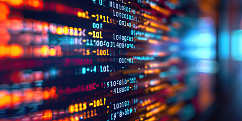 Poster - Close up computer screen with Programming code abstract technology background, software developer ,technology, data analysis, finance, and digital information concepts.Computer script